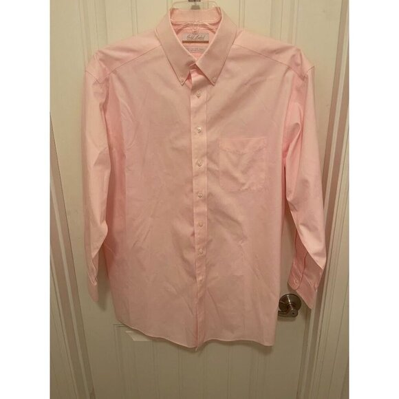 Roundtree & Yorke Gold Label Pink Dress Shirt 16 /33 Non-Iron 100% Cotton Pinpoi - Picture 1 of 10